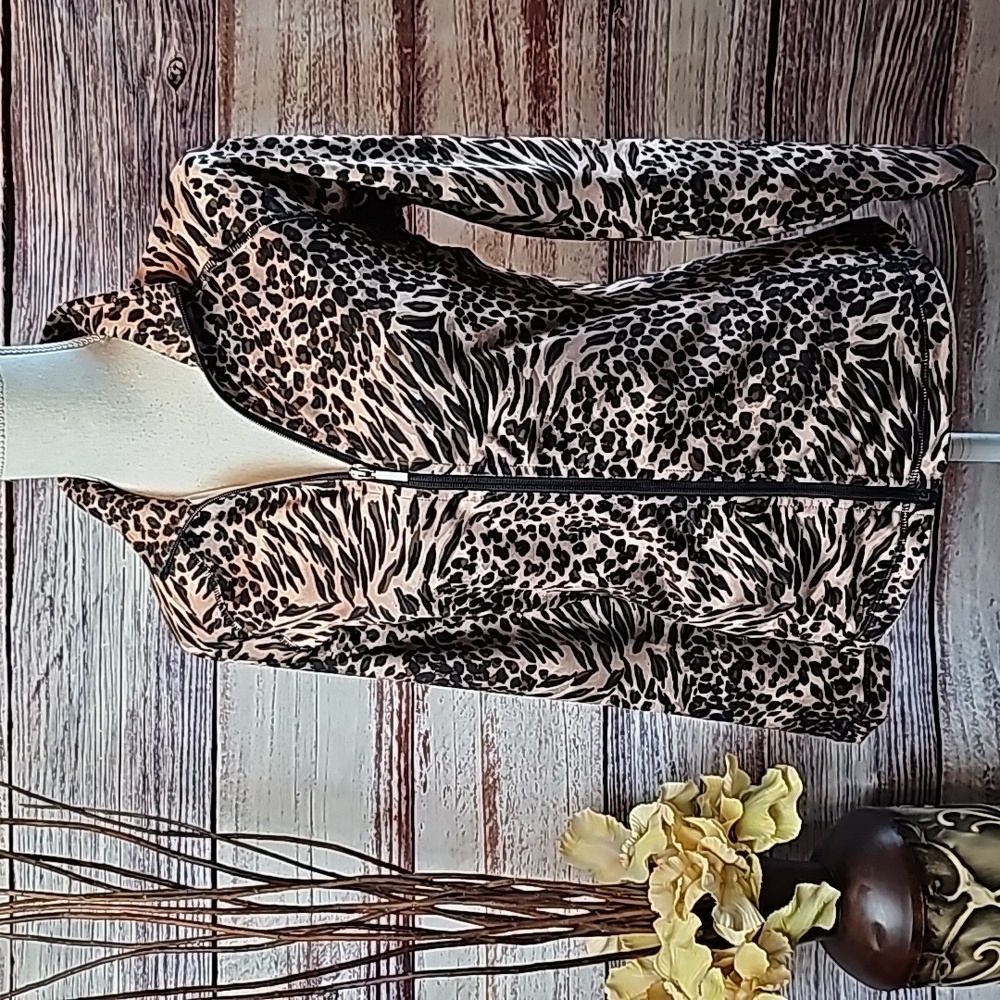 NEW STYLE & CO SPORT LEOPARD PRINT LONG SLEEVE ZIP-UP JACKET